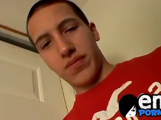 Alluring gay dude masturbates in his room