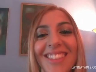 Blonde provocative latina touching her shaved stupendous pussy