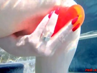 Busty redhead wife masturbates while outside in the pool sex clip movies