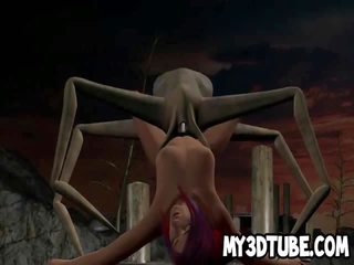 3d kartun femme fatale getting fucked by an alien spider