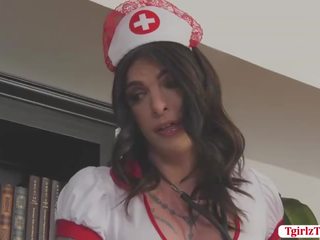 Tattooed Nurse shemale Chelsea Marie missionary anal porn