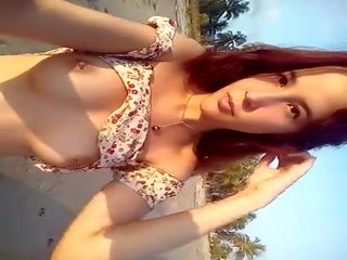 Pleasant Venezuelan Redhead Masturbating in Public on the Caribean Beach