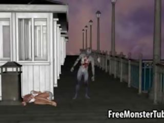 3d gyzyl saçly deity gets fucked outdoors by a zombi