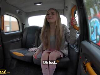 Fake Taxi English Tourist honey Rides her Driver on Backseat