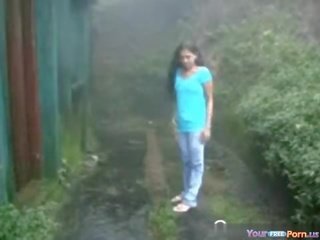 Cute Teen Fucks Her BF In The Rain