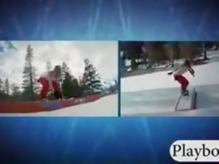 Stupendous בחורות ללכת עירום לאחר מכן לנסות snowboarding ו - paragliding