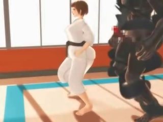 Hentai karate trẻ người phụ nữ nôn trên một lớn peter trong 3d