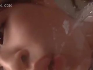 Pretty japanese teen swallowing and spitting groovy jizz