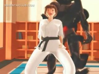 Hentai karate adolescent neļaušana runāt par a masīvs putz uz 3d